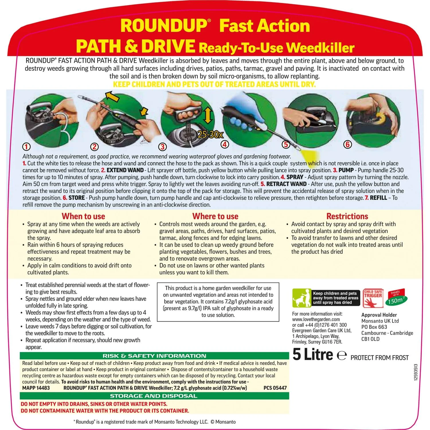 Roundup Path & Drive Ready To Use Pump N Go Weedkiller Refill - 5L 4 Roundup Path & Drive Ready To Use Pump N Go Weedkiller Refill - 5L - Image 2