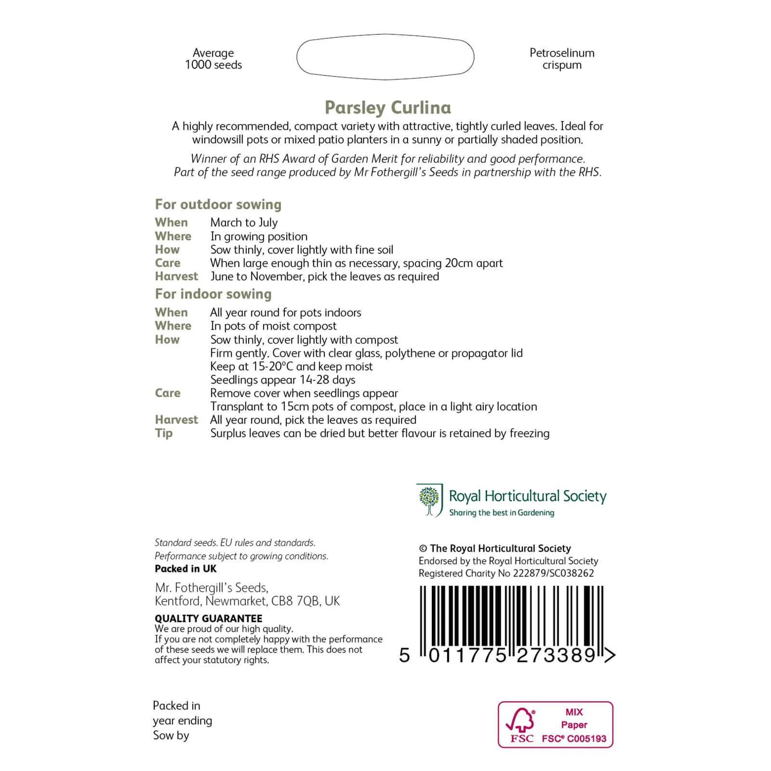 RHS Parsley Curlina Seeds 4 RHS Parsley Curlina Seeds - Image 2