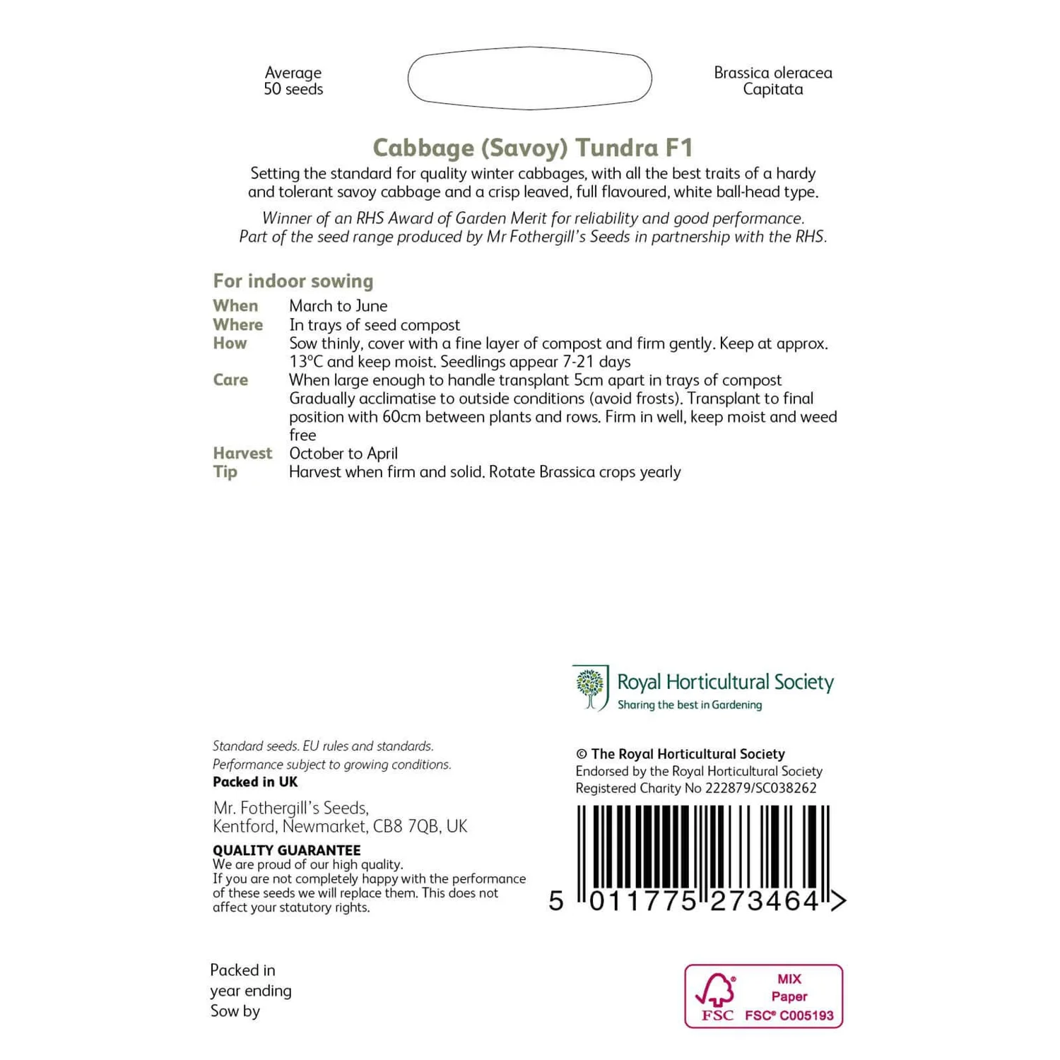 RHS Cabbage (Savoy) Tundra F1 Seeds 4 RHS Cabbage (Savoy) Tundra F1 Seeds - Image 2