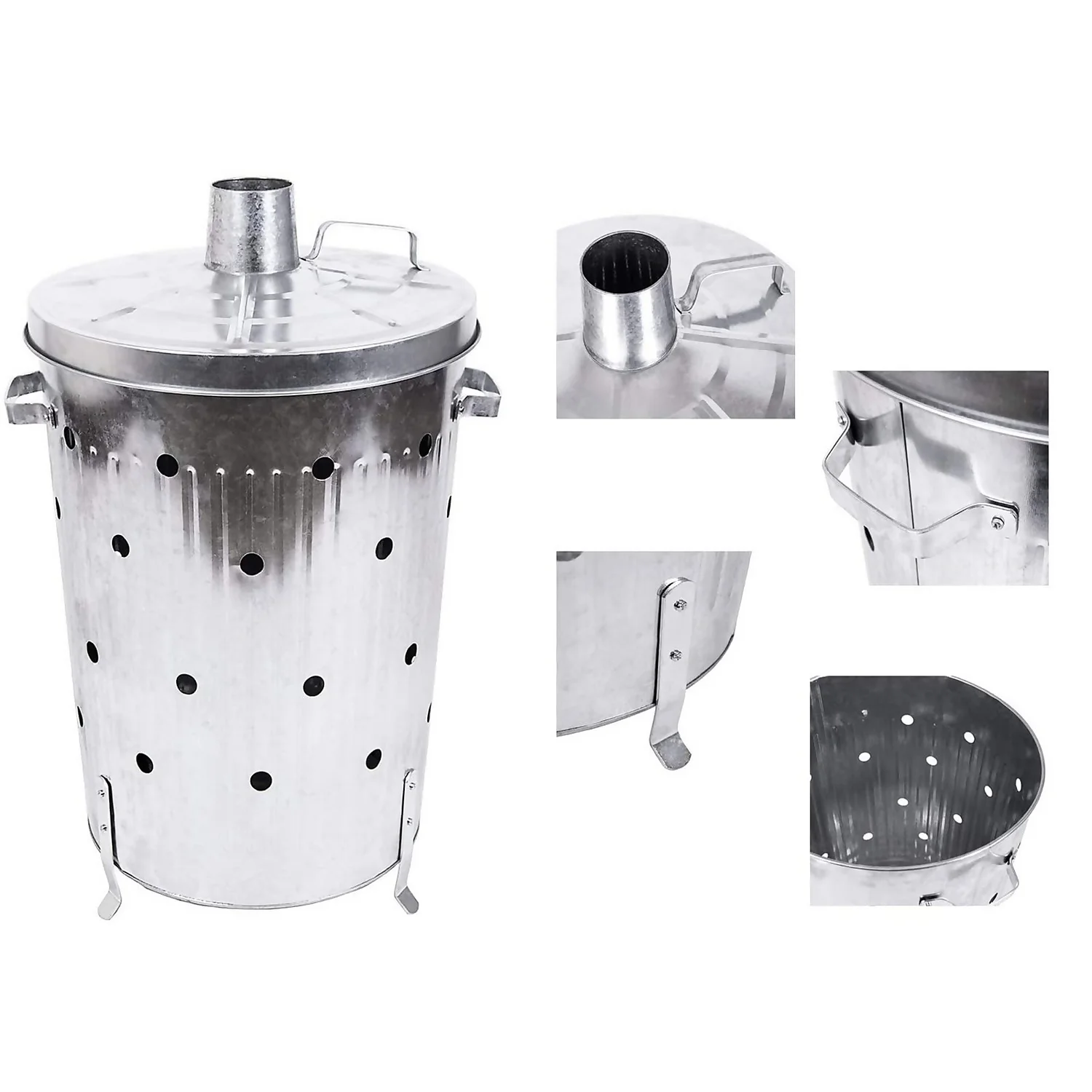 None Garden Galvanised Steel Incinerator / Fire Bin With Lid - 85L 11 None Garden Galvanised Steel Incinerator / Fire Bin With Lid - 85L - Image 9