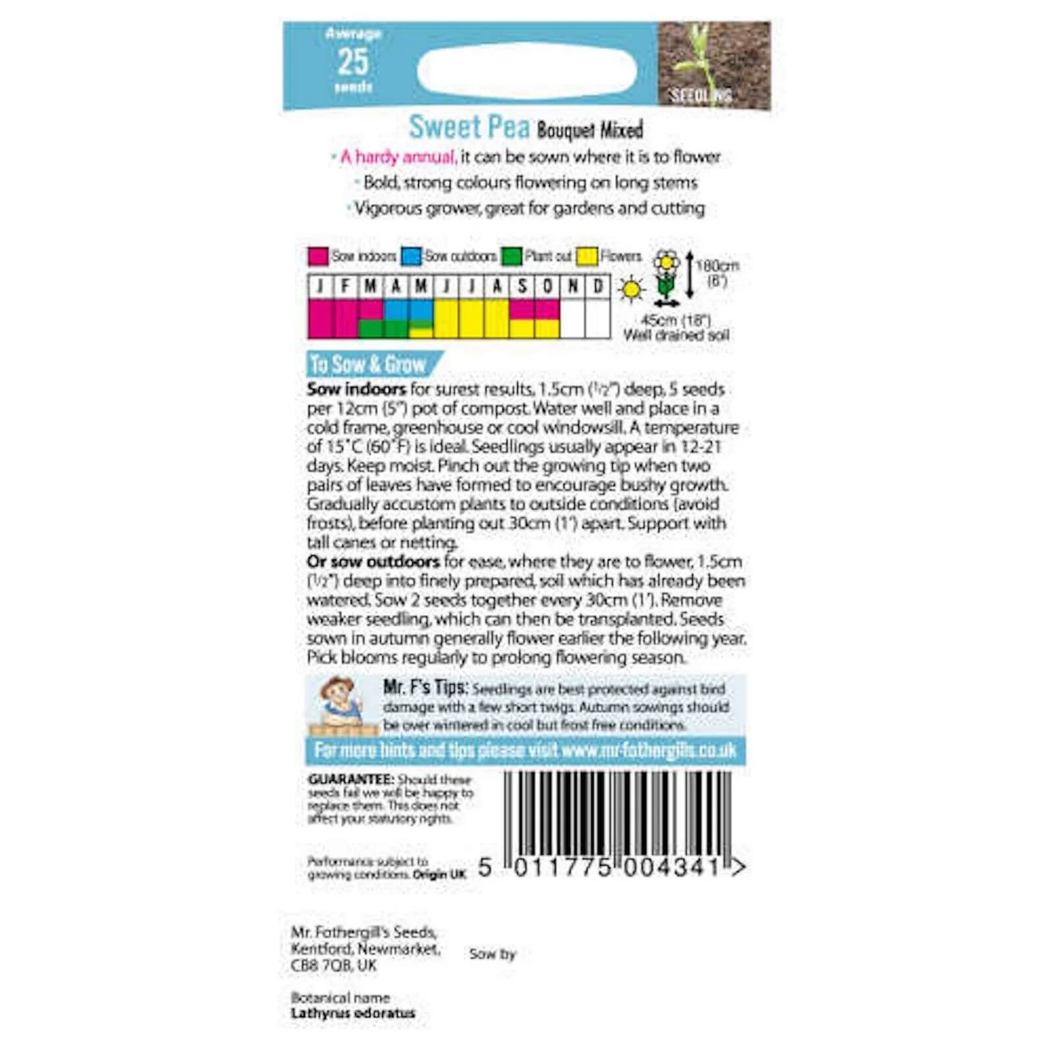 Mr. Fothergill's Sweet Pea Bouquet Mixed (Lathyrus Odoratus) Seeds 4 Mr. Fothergill's Sweet Pea Bouquet Mixed (Lathyrus Odoratus) Seeds - Image 2