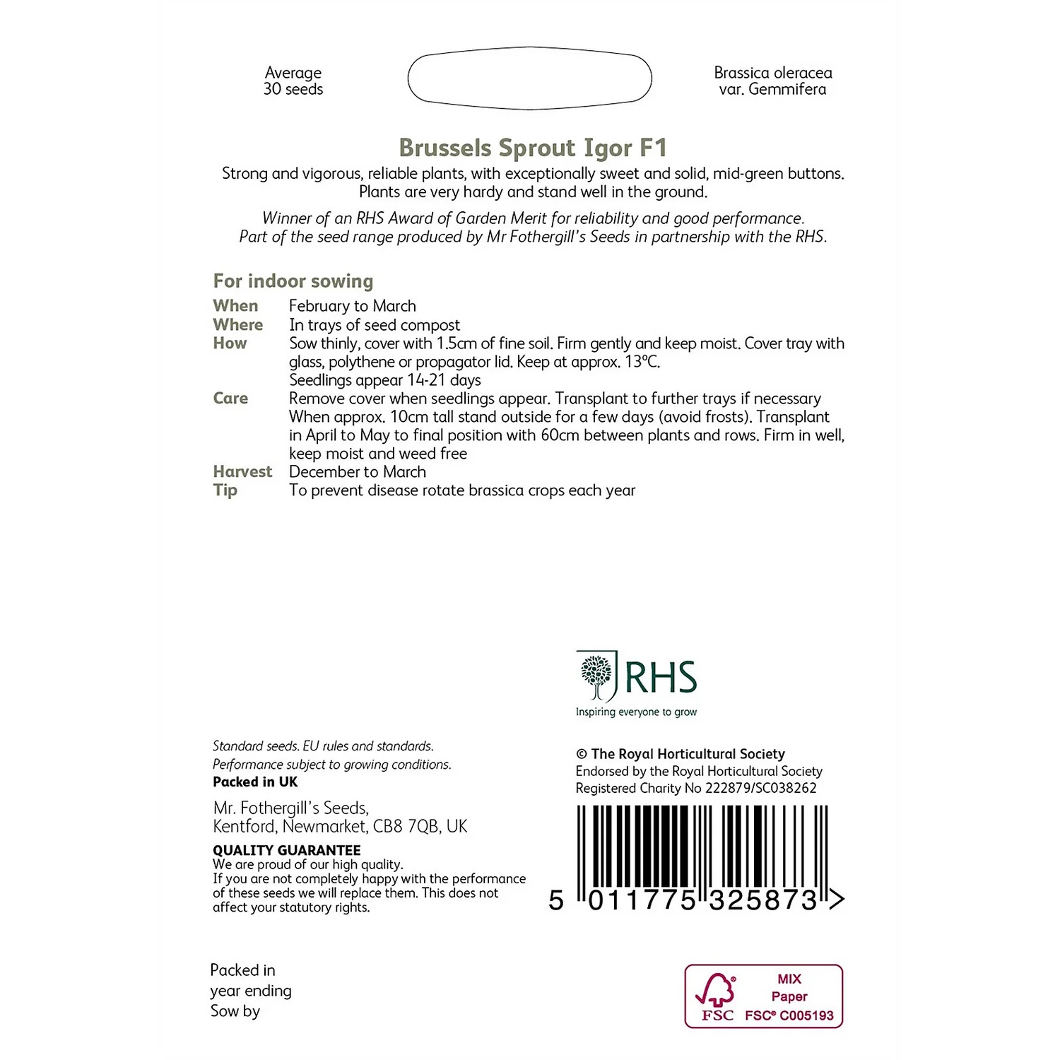 RHS Brussels Sprout Igor F1 Seeds 4 RHS Brussels Sprout Igor F1 Seeds - Image 2