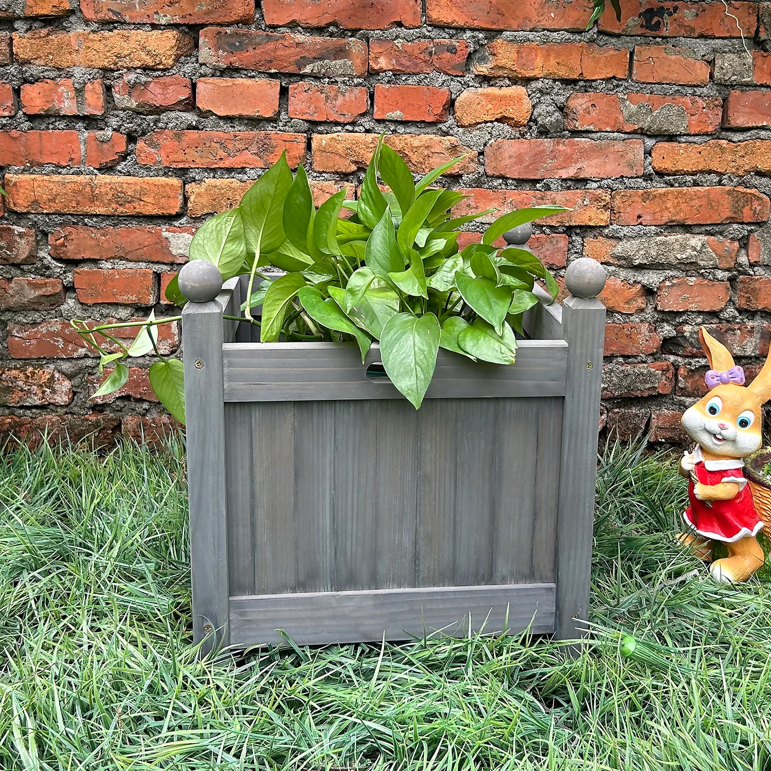 Homebase Medium Wooden Planter Grey 4 Homebase Medium Wooden Planter Grey - Image 2