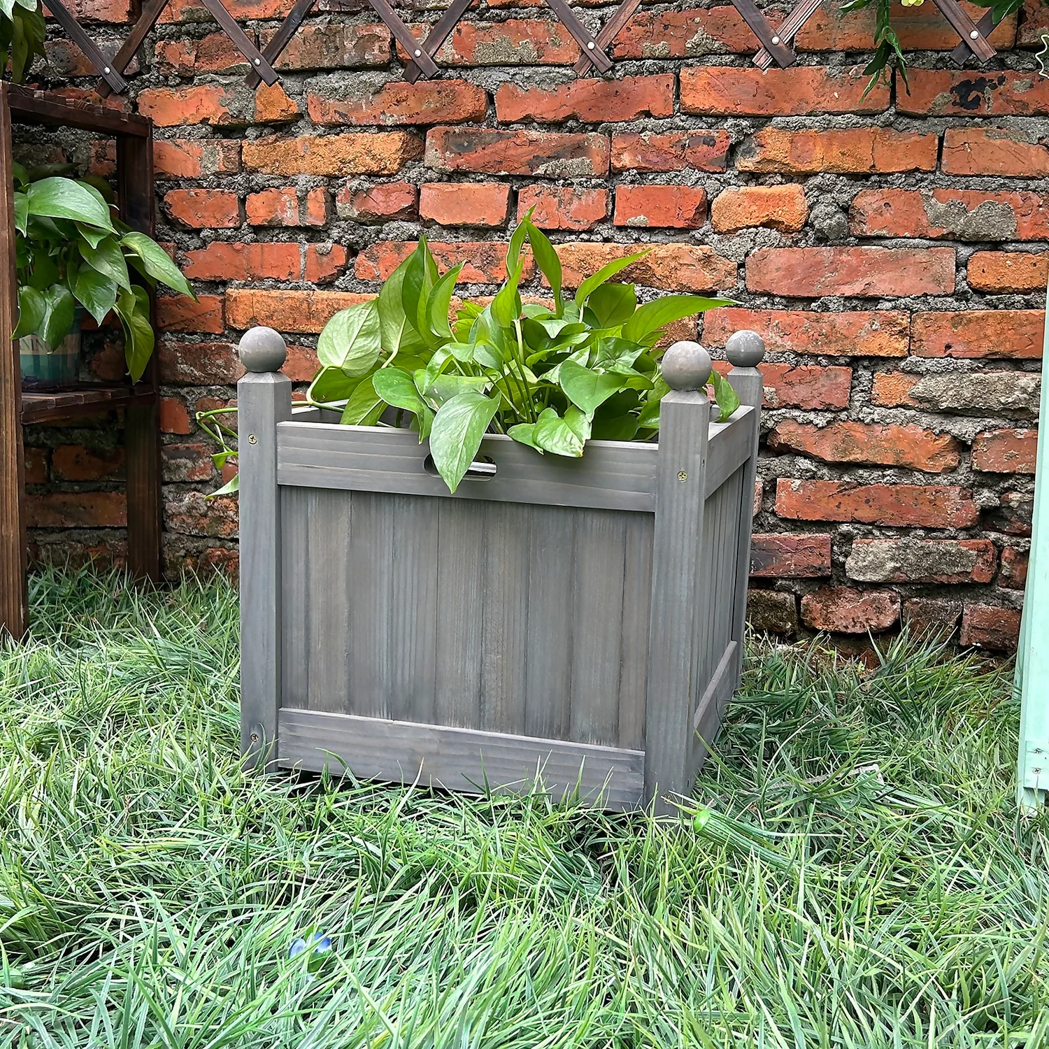 Homebase Medium Wooden Planter Grey 5 Homebase Medium Wooden Planter Grey - Image 3