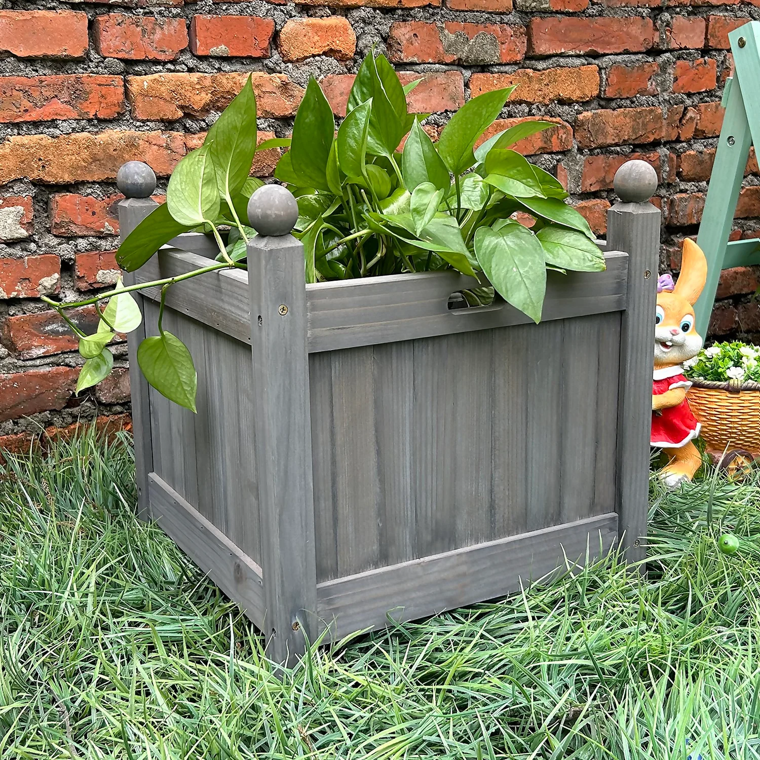 Homebase Medium Wooden Planter Grey 6 Homebase Medium Wooden Planter Grey - Image 4