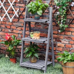 3 Tier Wooden Plant Stand - Grey -GreenScape Sales Store 12885227 1165013038321589