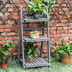 3 Tier Wooden Plant Stand - Grey -GreenScape Sales Store 12885227 6095013038366307