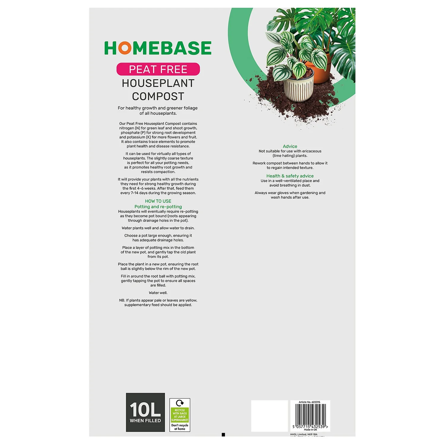 Homebase Peat Free Houseplant Compost -10L 4 Homebase Peat Free Houseplant Compost -10L - Image 2