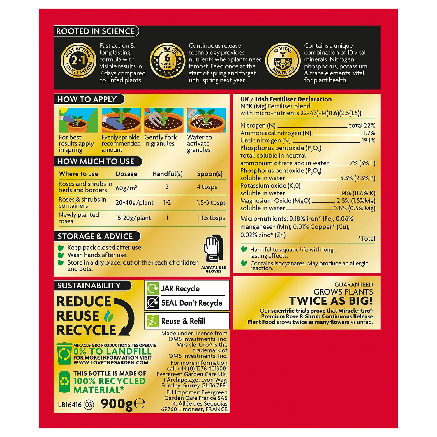 Miracle-Gro® Premium Rose & Shrub Continuous Release Plant Food - 900g 4 Miracle-Gro® Premium Rose & Shrub Continuous Release Plant Food - 900g - Image 2