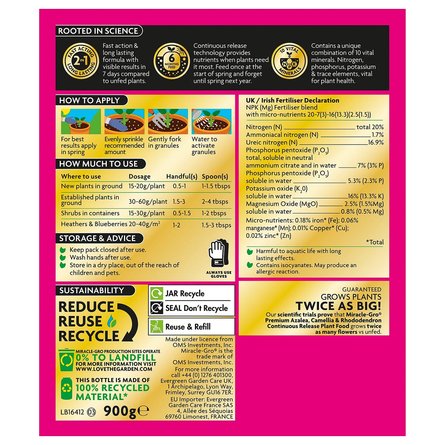 Miracle-Gro® Premium Azalea, Camellia & Rhododendron Continuous Release Plant Food - 900g 4 Miracle-Gro® Premium Azalea, Camellia & Rhododendron Continuous Release Plant Food - 900g - Image 2