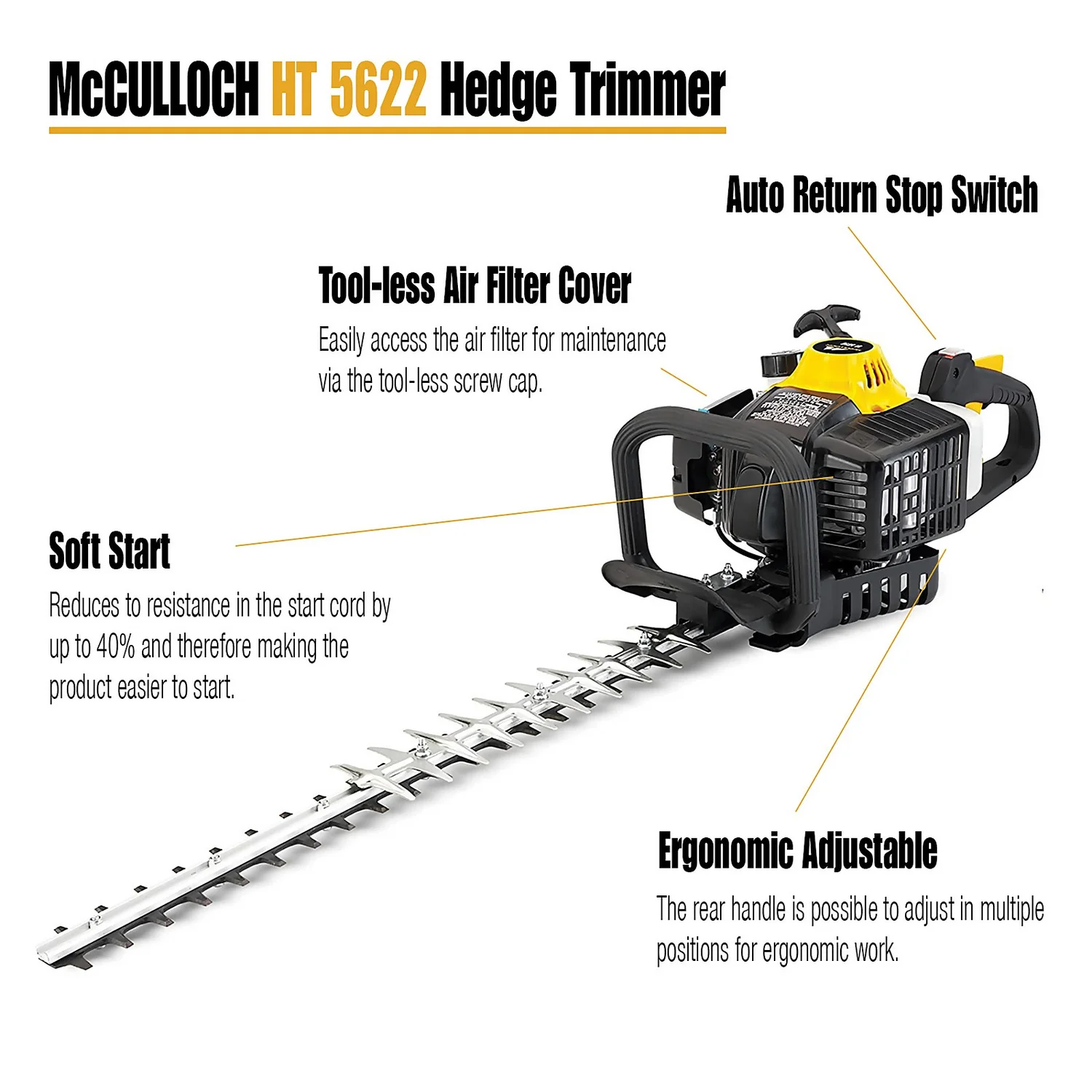 McCulloch HT5622 Petrol Hedge Trimmer 5 McCulloch HT5622 Petrol Hedge Trimmer - Image 3